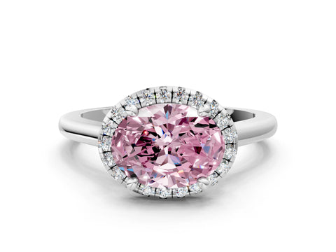 White gold Fancy Pink Oval Cut Halo Round Diamond Solitaire Engagement Ring with Pave Band and Four-Prong Setting_24