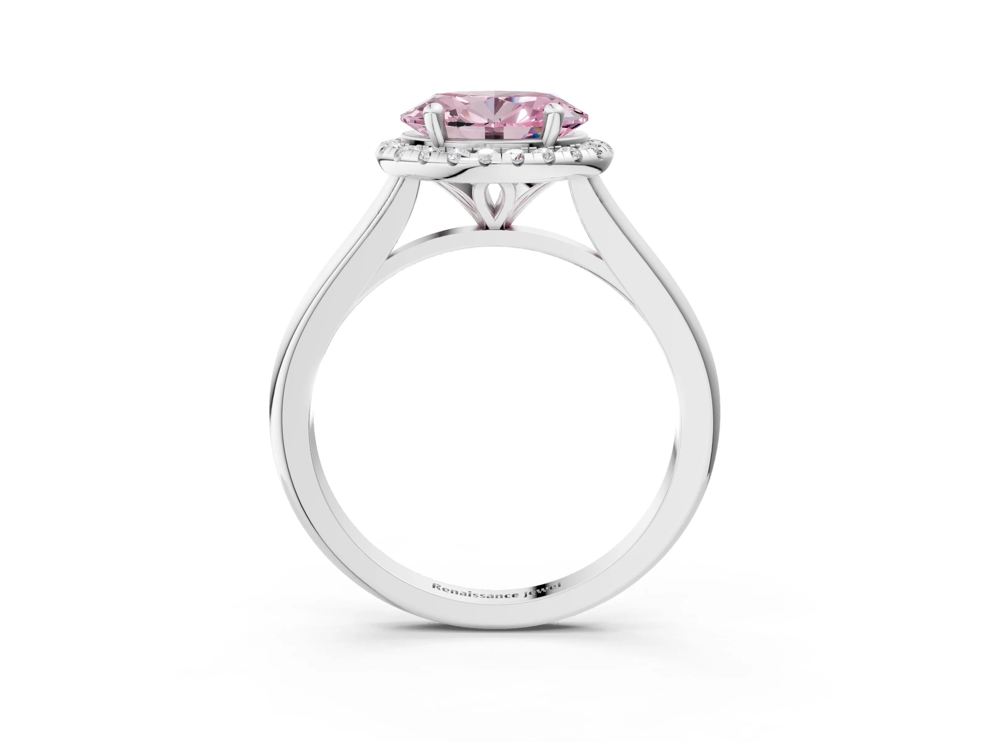 White gold Fancy Pink Oval Cut Halo Round Diamond Solitaire Engagement Ring with Pave Band and Four-Prong Setting_27