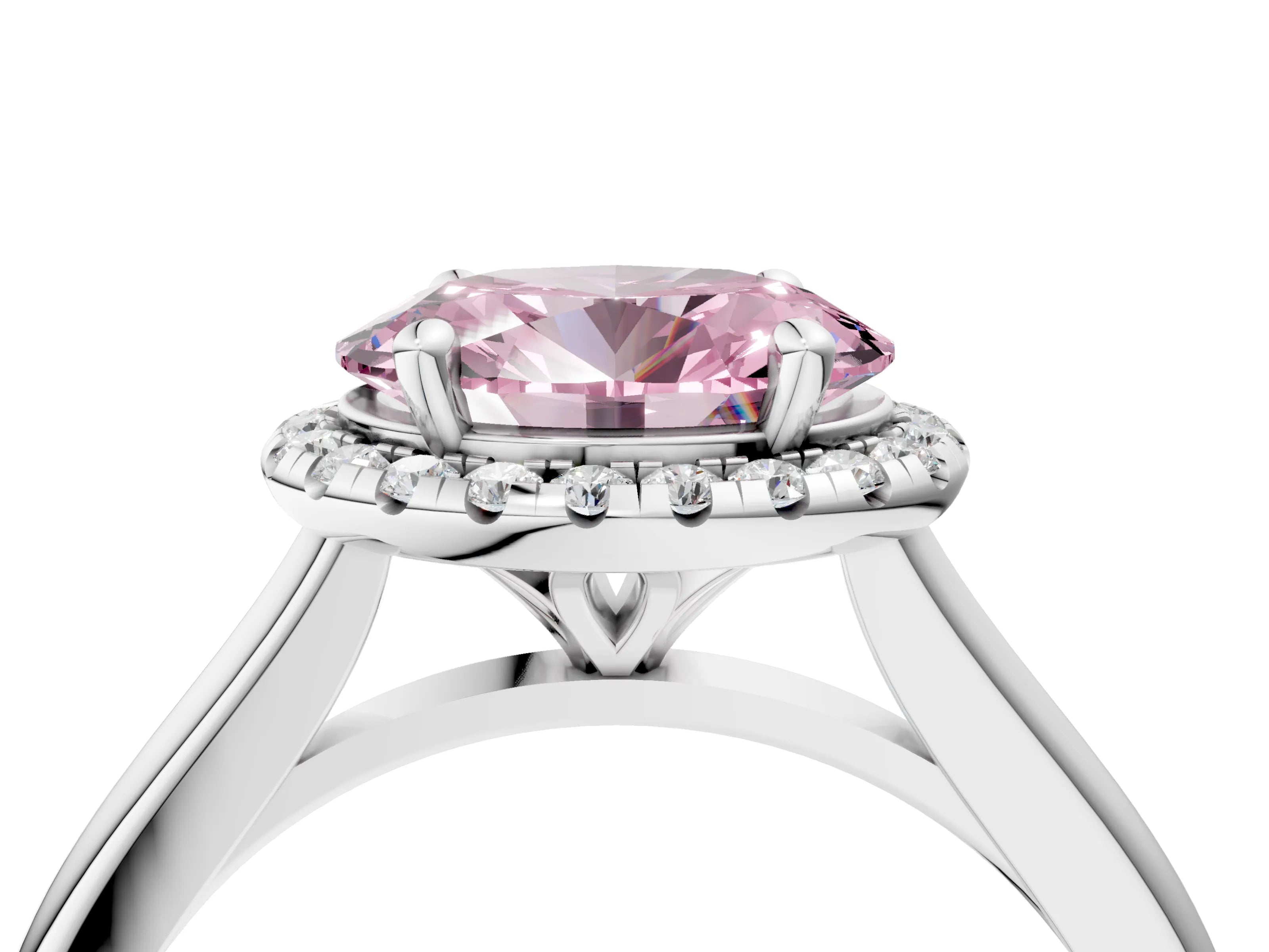 White gold Fancy Pink Oval Cut Halo Round Diamond Solitaire Engagement Ring with Pave Band and Four-Prong Setting_28