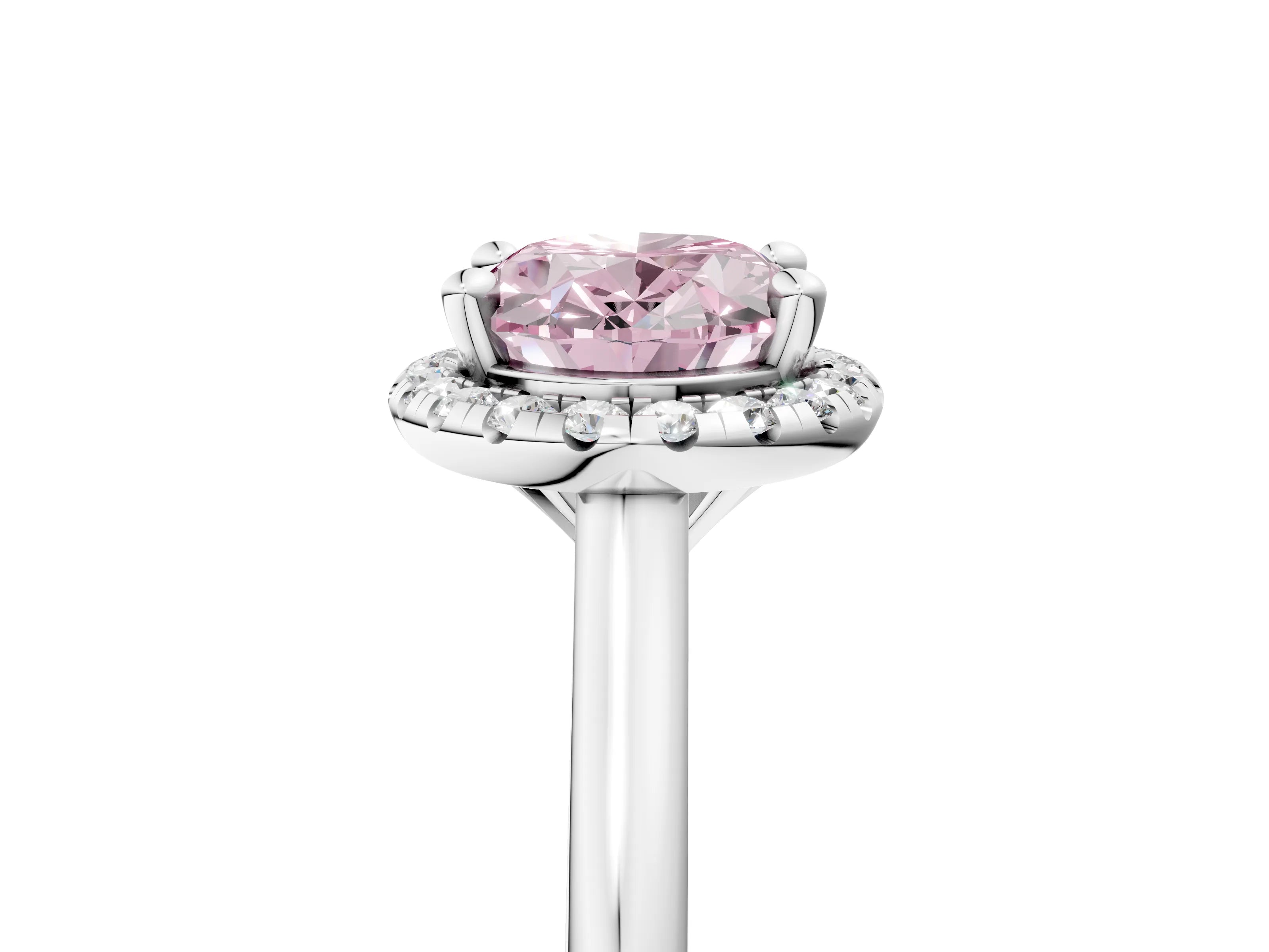 White gold Fancy Pink Oval Cut Halo Round Diamond Solitaire Engagement Ring with Pave Band and Four-Prong Setting_29