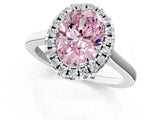White gold Fancy Pink Oval Cut Halo Round Diamond Solitaire Ring with Pavé Band and Four-Prong Setting_1