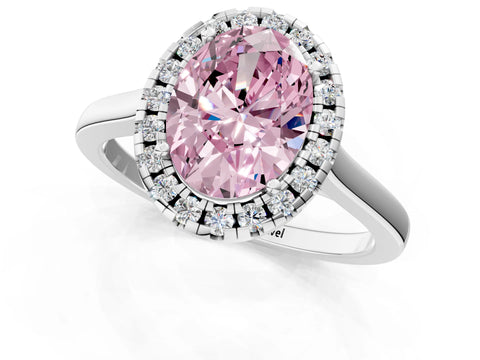 White gold Fancy Pink Oval Cut Halo Round Diamond Solitaire Ring with Pavé Band and Four-Prong Setting_1