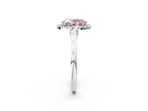 White gold Fancy Pink Oval Cut Halo Round Diamond Solitaire Ring with Pavé Band and Four-Prong Setting_2