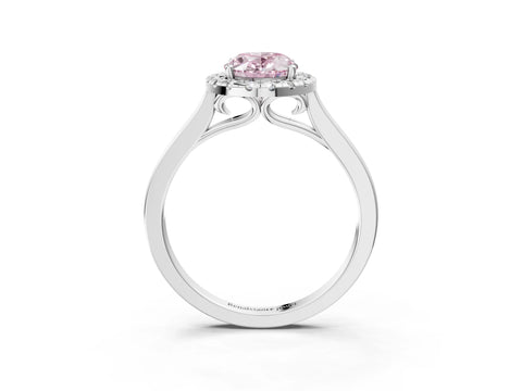 White gold Fancy Pink Oval Cut Halo Round Diamond Solitaire Ring with Pavé Band and Four-Prong Setting_3