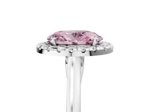 White gold Fancy Pink Oval Cut Halo Round Diamond Solitaire Ring with Pavé Band and Four-Prong Setting_5