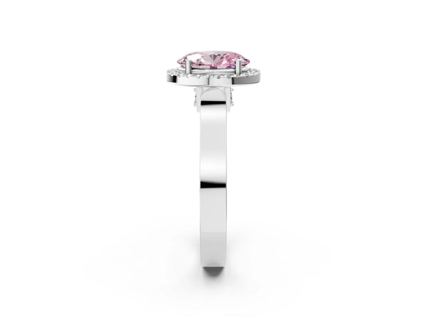 White gold Fancy Pink Oval Cut Halo Round Diamond Twist Band with Four-Prong Setting