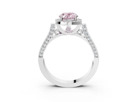 White gold Fancy Pink Oval Cut Halo Round Diamond Twist Band with Four-Prong Setting_27