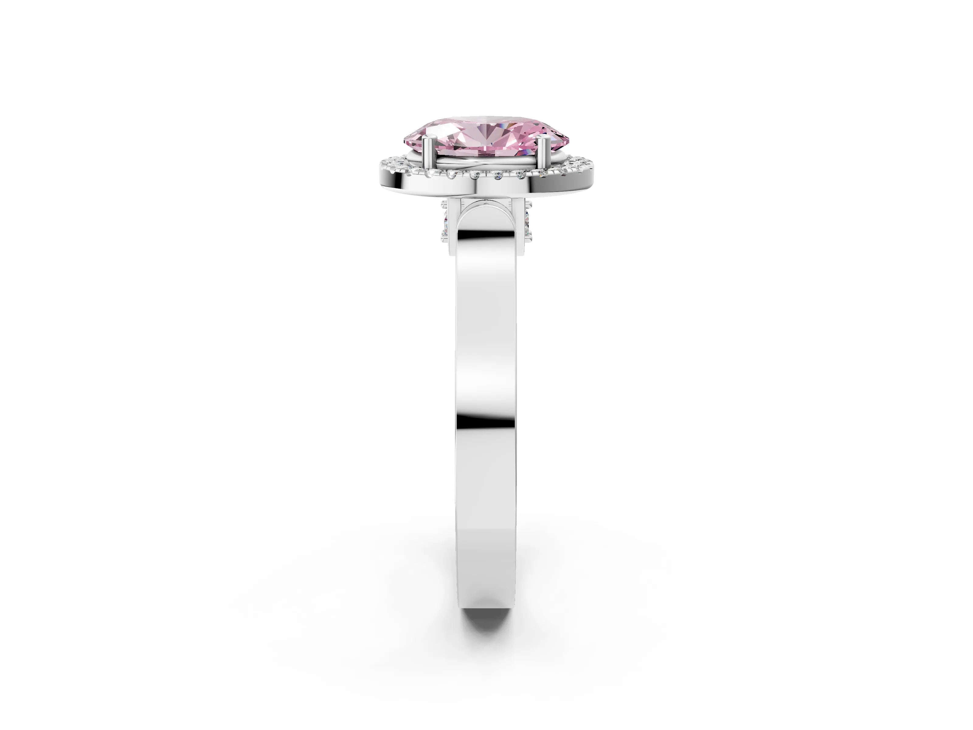 White gold Fancy Pink Oval Cut Halo Round Diamond Twist Band with Four-Prong Setting_2