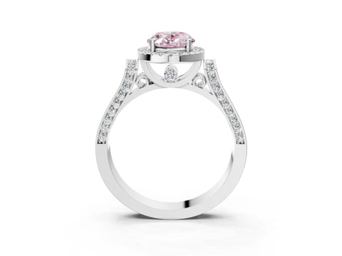White gold Fancy Pink Oval Cut Halo Round Diamond Twist Band with Four-Prong Setting_3