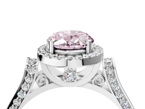 White gold Fancy Pink Oval Cut Halo Round Diamond Twist Band with Four-Prong Setting_4