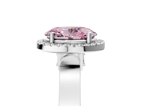 White gold Fancy Pink Oval Cut Halo Round Diamond Twist Band with Four-Prong Setting_5