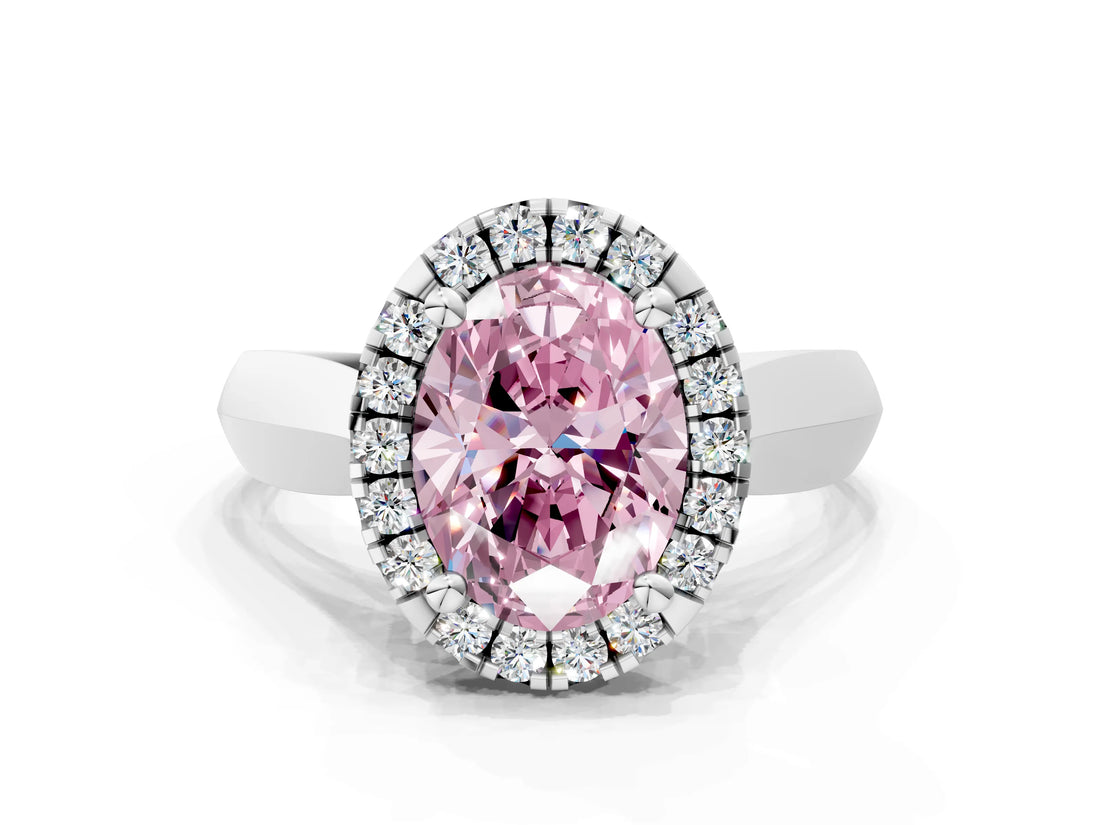 White gold Fancy Pink Oval  Cut Halo Solitaire Engagement Ring with Square Band and Four-Prong Setting_126
