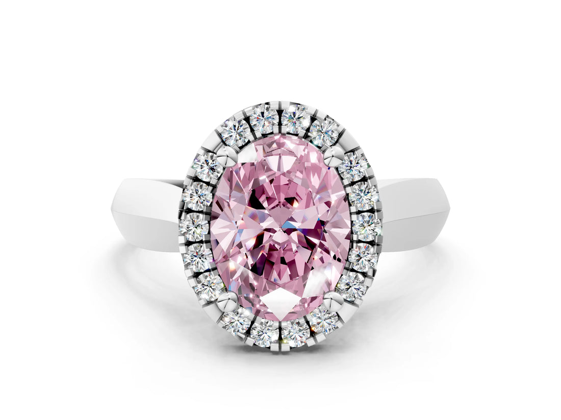 White gold Fancy Pink Oval  Cut Halo Solitaire Engagement Ring with Square Band and Four-Prong Setting_132