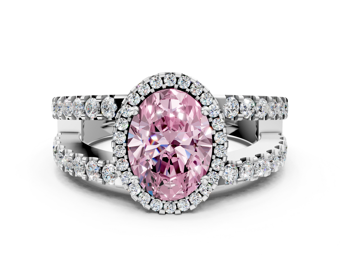 White gold Fancy Pink Oval  Cut Halo Split Shank Diamond Ring with Four-Prong Setting_45