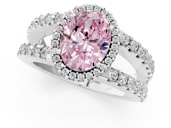 Platinum Fancy Pink Oval  Cut Halo Split Shank Diamond Ring with Four-Prong Setting