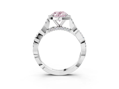White gold Fancy Pink Oval Cut Halo Twist Band with Four-Prong Setting_3