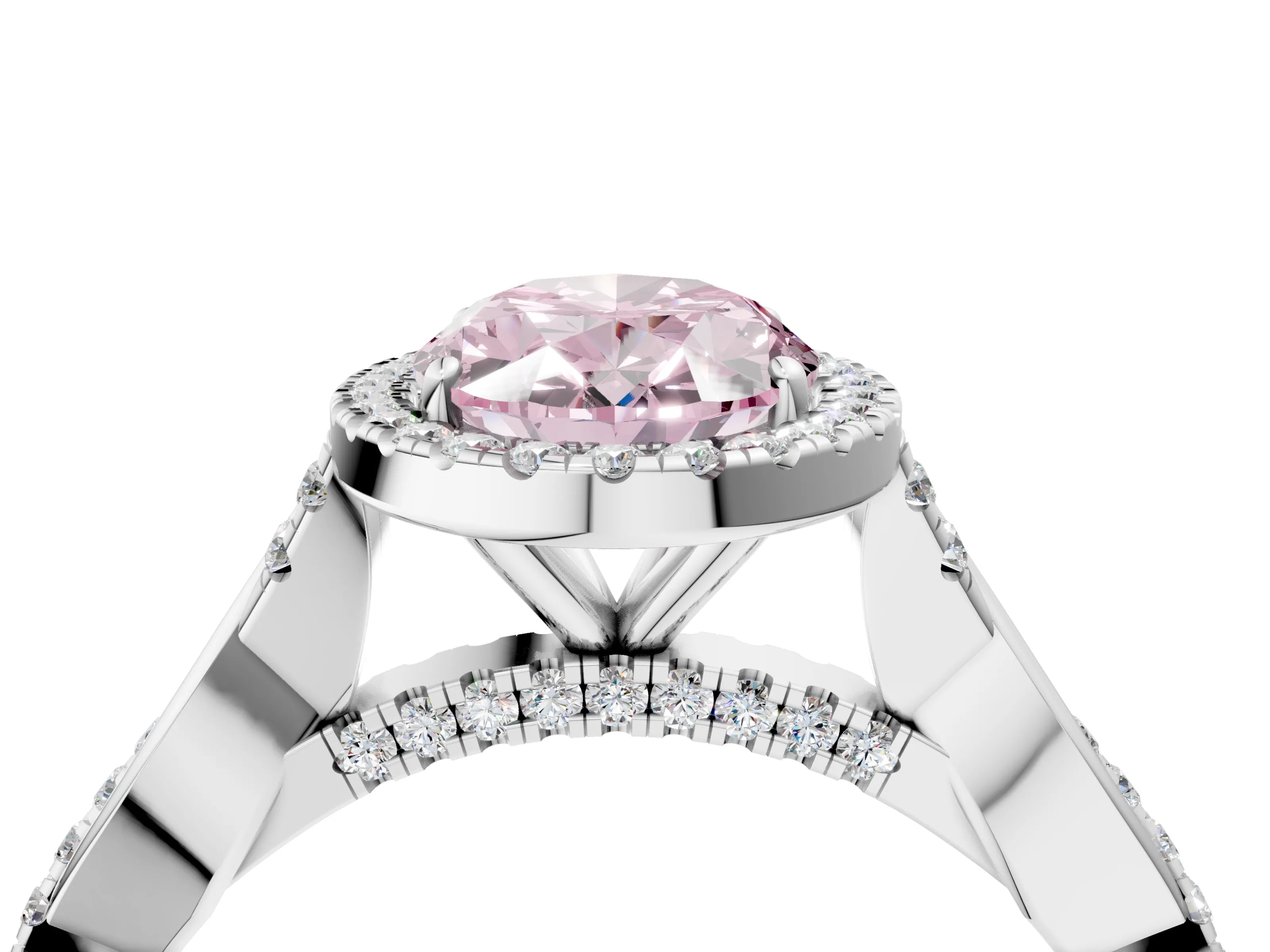 White gold Fancy Pink Oval Cut Halo Twist Band with Four-Prong Setting_76