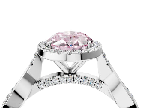 White gold Fancy Pink Oval Cut Halo Twist Band with Four-Prong Setting_76