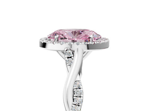 White gold Fancy Pink Oval Cut Halo Twist Band with Four-Prong Setting_77