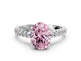 White gold Fancy Pink Oval  Cut Pavé Band Solitaire Ring with Four-Prong Setting_39