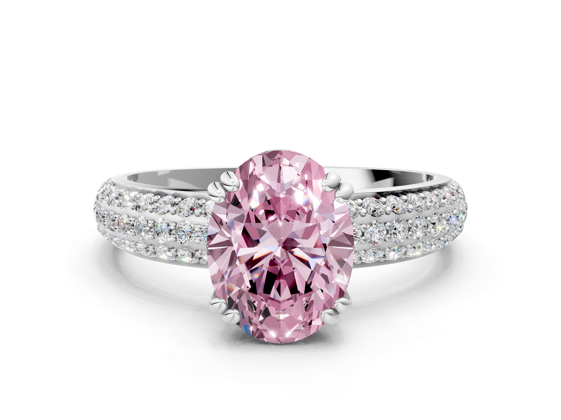 White gold Fancy Pink Oval  Cut Pave Diamond Engagement Ring with Channel Set Band and Four-Prong Setting_20