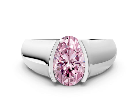 White gold Fancy Pink Oval Cut Solitaire Bezel Set Diamond Ring with Wide Band_12