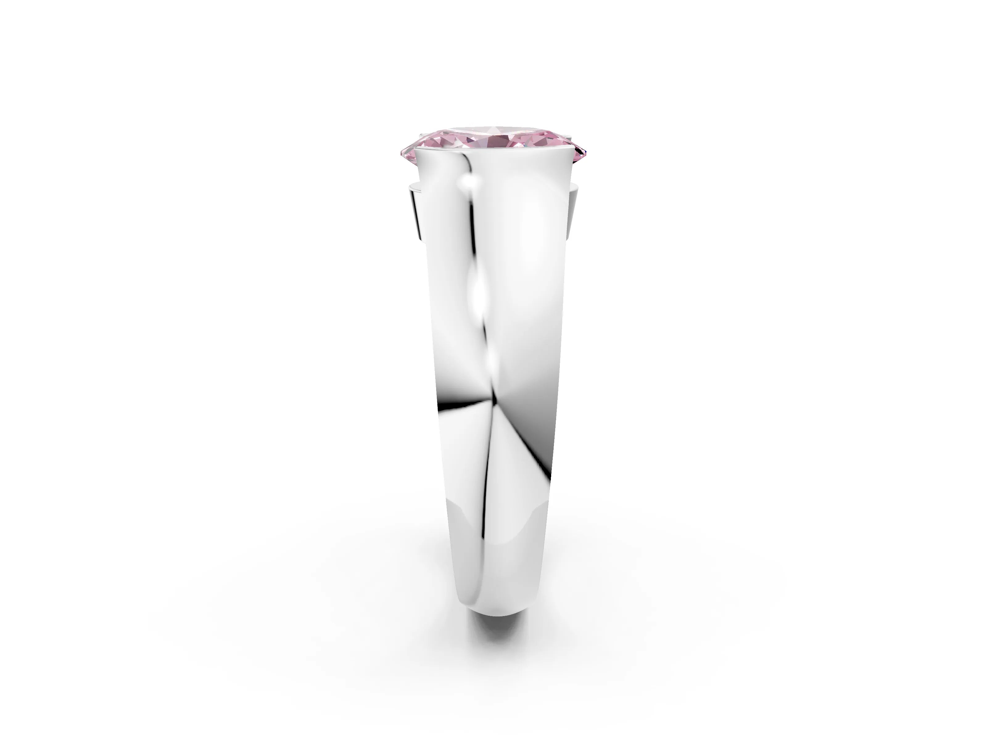 White gold Fancy Pink Oval Cut Solitaire Bezel Set Diamond Ring with Wide Band_14