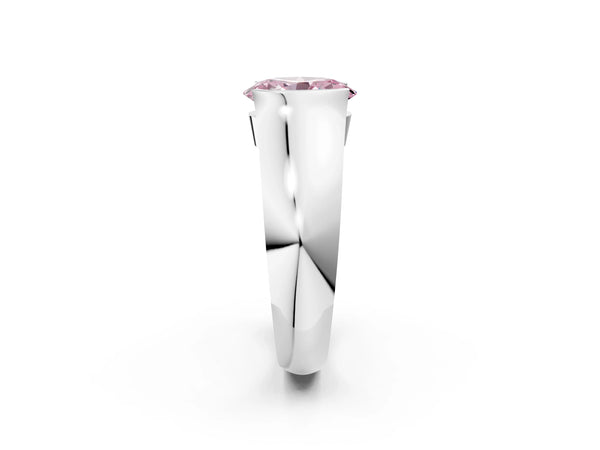 White gold Fancy Pink Oval Cut Solitaire Bezel Set Diamond Ring with Wide Band