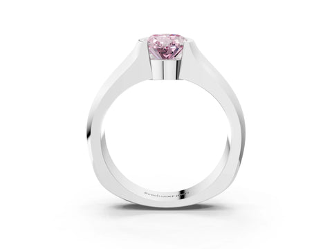 White gold Fancy Pink Oval Cut Solitaire Bezel Set Diamond Ring with Wide Band_15