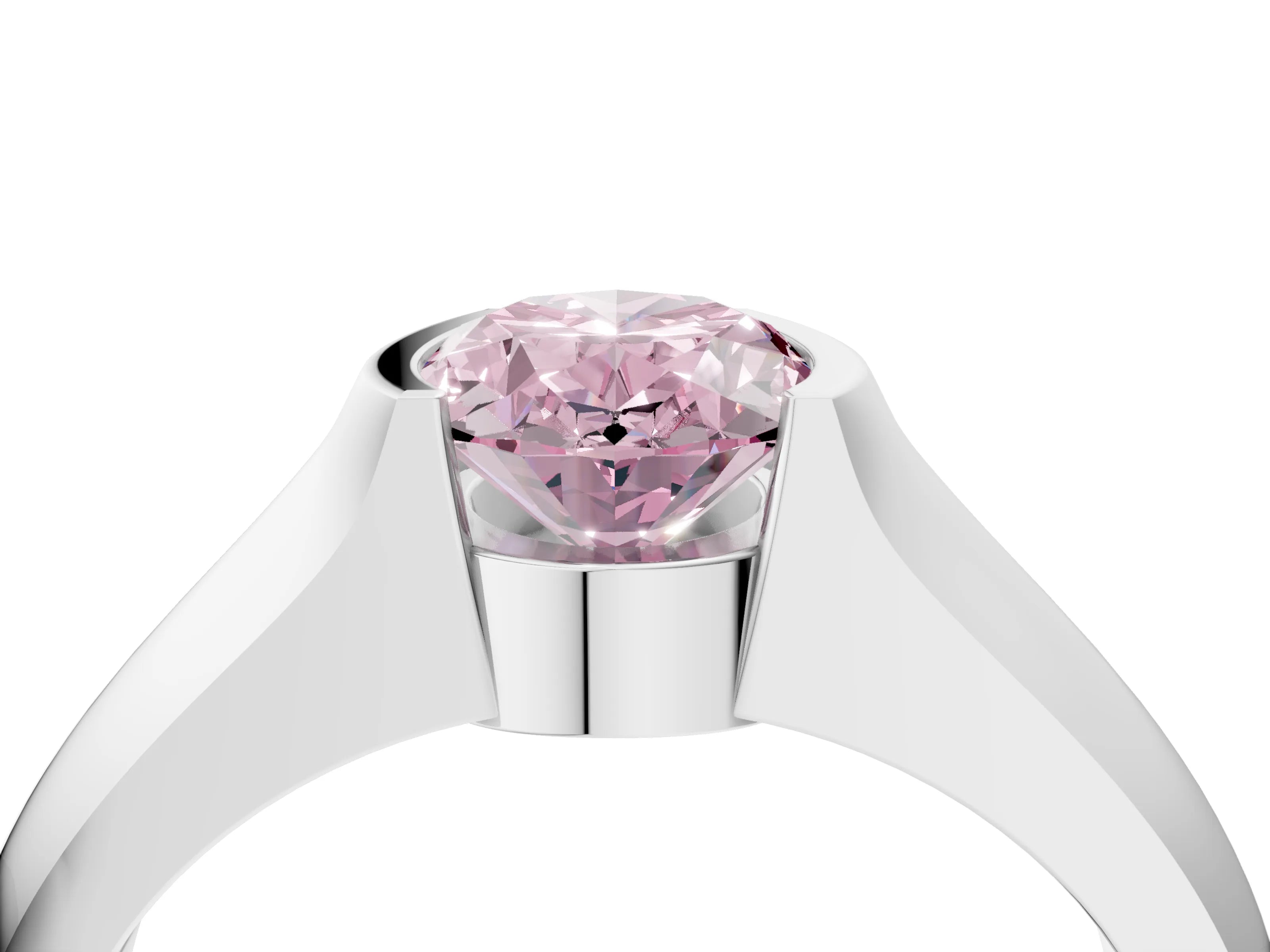 White gold Fancy Pink Oval Cut Solitaire Bezel Set Diamond Ring with Wide Band_16