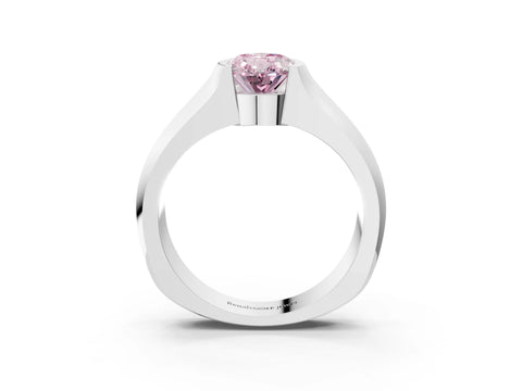 White gold Fancy Pink Oval Cut Solitaire Bezel Set Diamond Ring with Wide Band_3