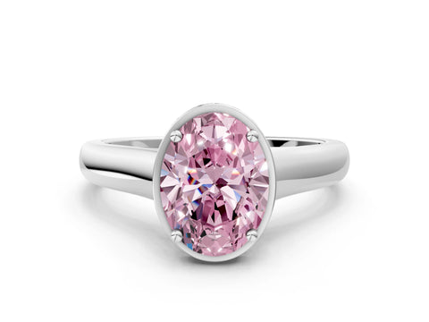 White gold Fancy Pink Oval Cut Solitaire Diamond Engagement Ring with Four-Prong Setting and Tapered Band_12