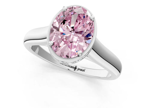 White gold Fancy Pink Oval Cut Solitaire Diamond Engagement Ring with Four-Prong Setting and Tapered Band_13