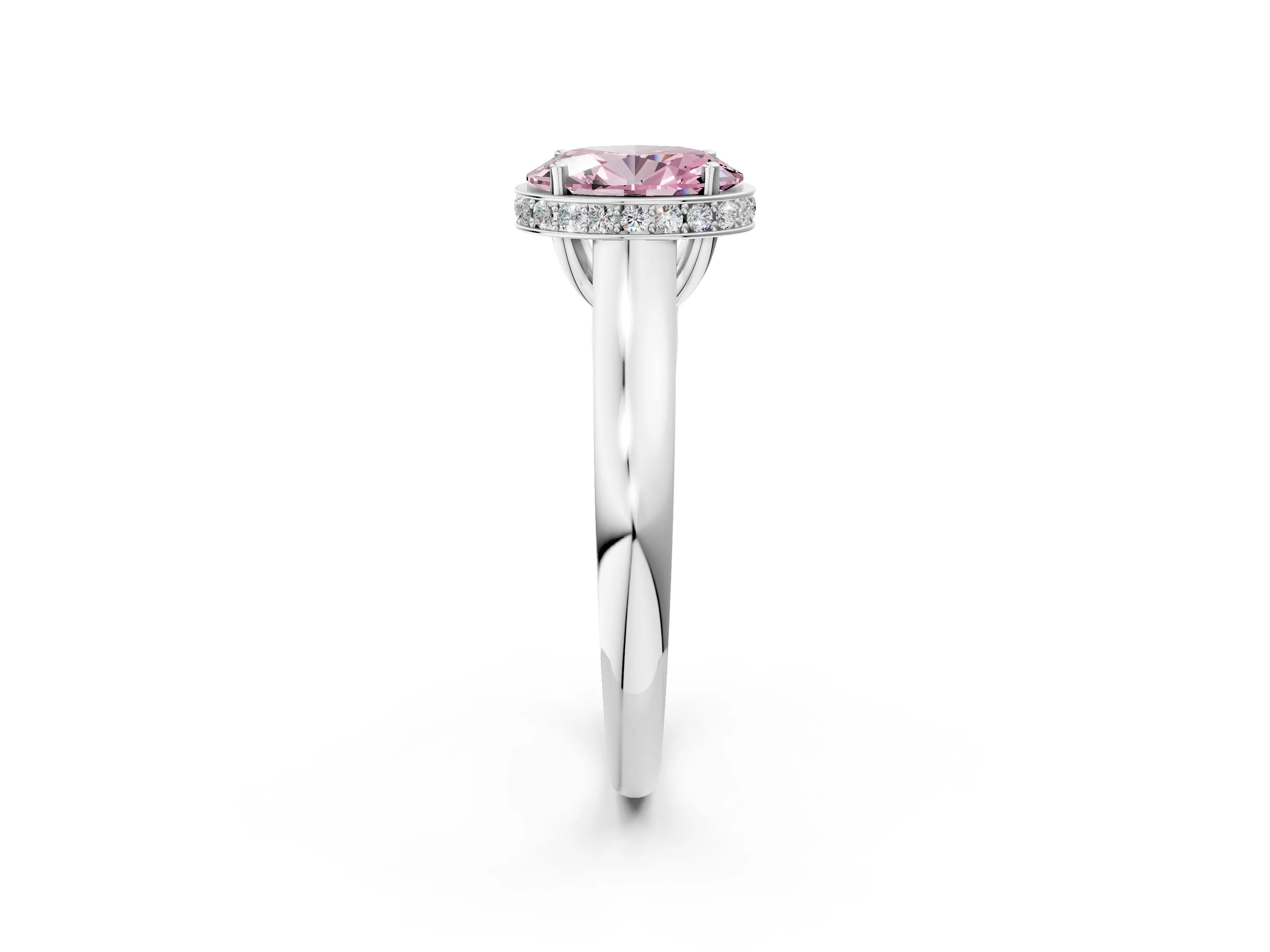 White gold Fancy Pink Oval Cut Solitaire Diamond Engagement Ring with Four-Prong Setting and Tapered Band_14