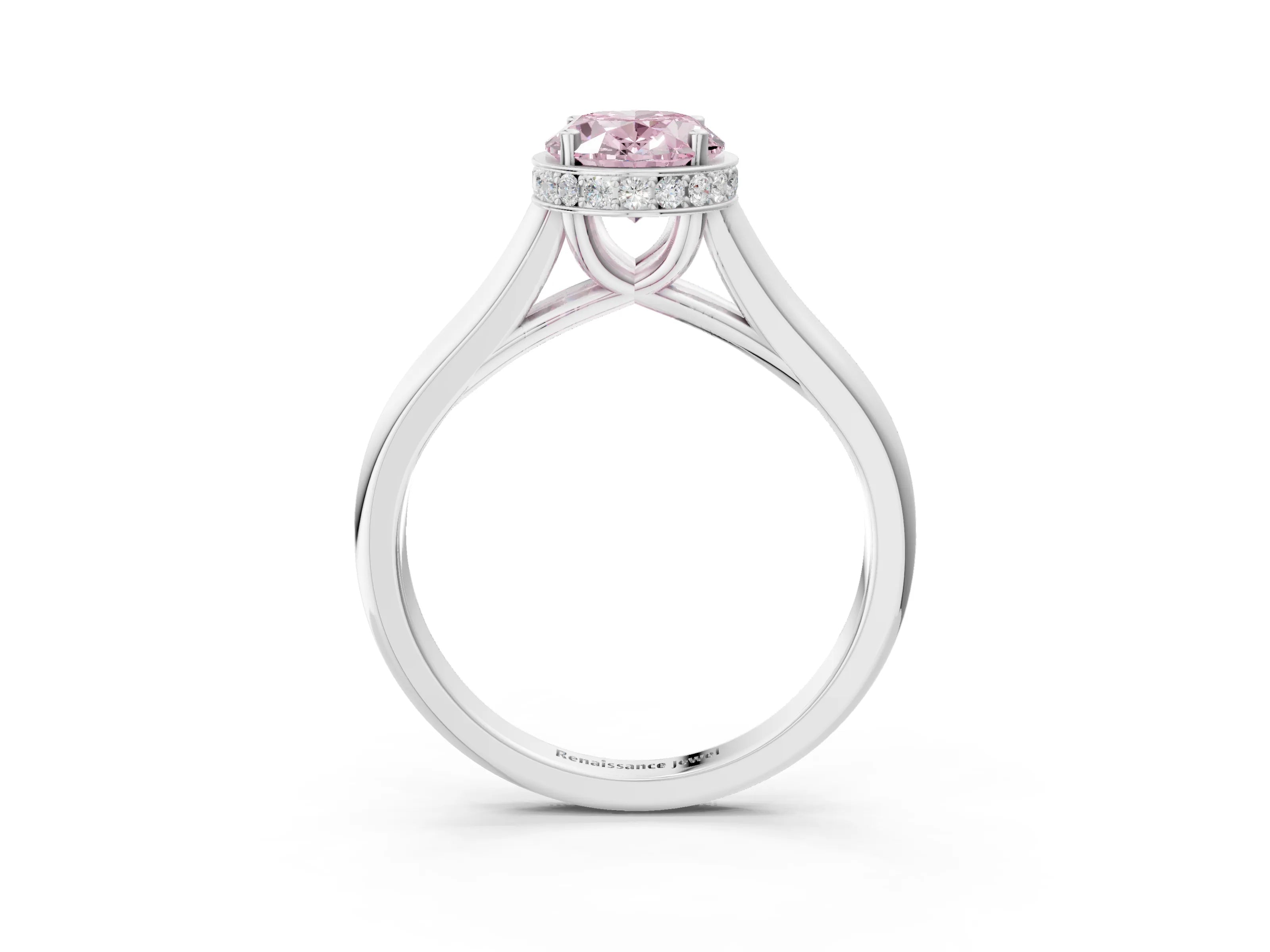 White gold Fancy Pink Oval Cut Solitaire Diamond Engagement Ring with Four-Prong Setting and Tapered Band_15