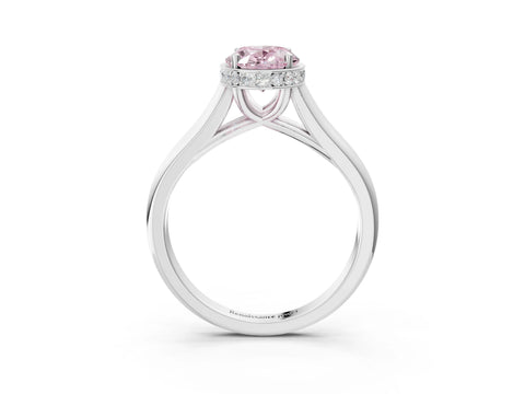 White gold Fancy Pink Oval Cut Solitaire Diamond Engagement Ring with Four-Prong Setting and Tapered Band_15