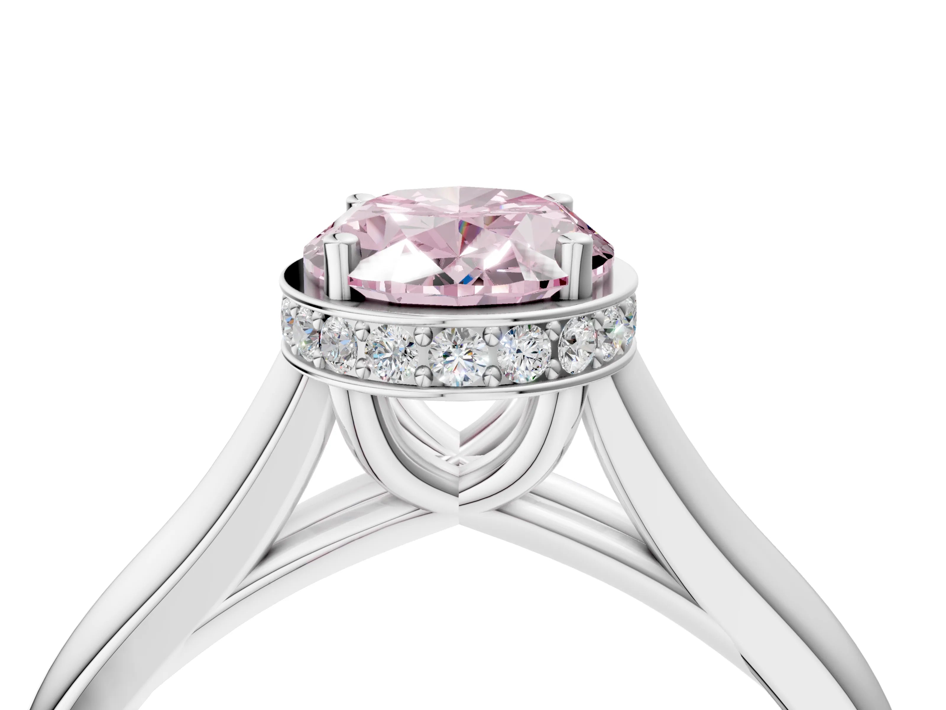 White gold Fancy Pink Oval Cut Solitaire Diamond Engagement Ring with Four-Prong Setting and Tapered Band_16