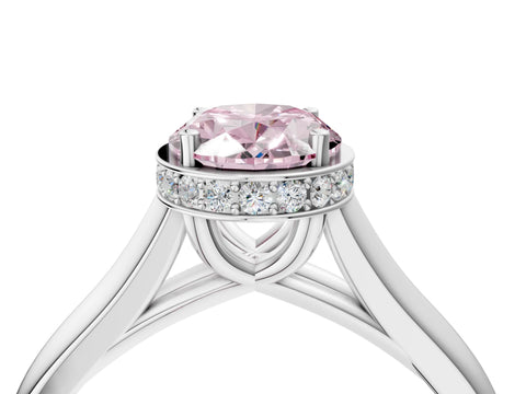 White gold Fancy Pink Oval Cut Solitaire Diamond Engagement Ring with Four-Prong Setting and Tapered Band_16