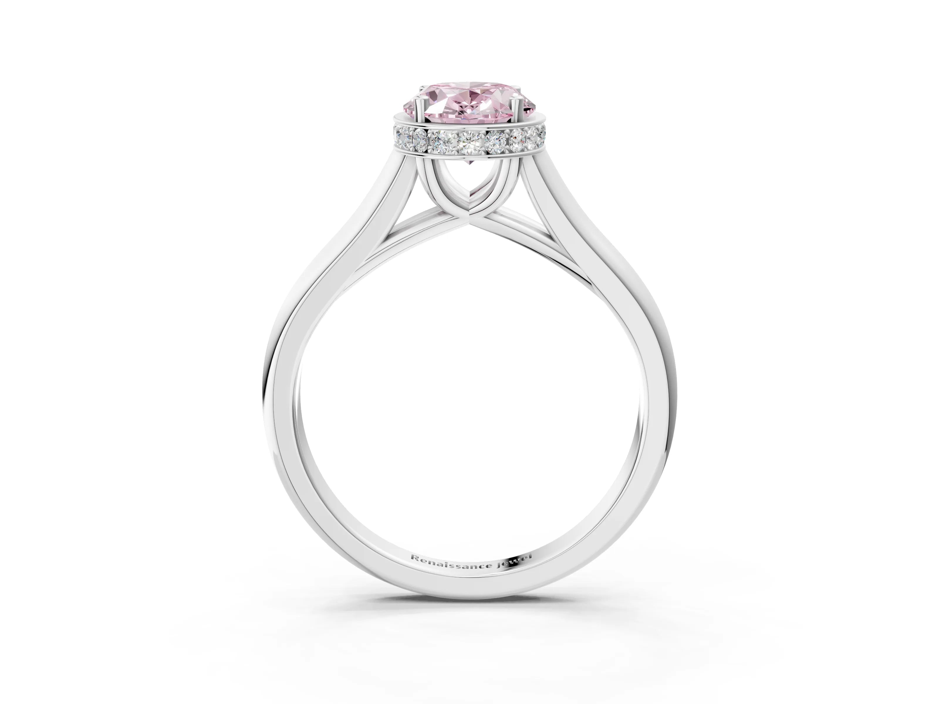 White gold Fancy Pink Oval Cut Solitaire Diamond Engagement Ring with Four-Prong Setting and Tapered Band_3