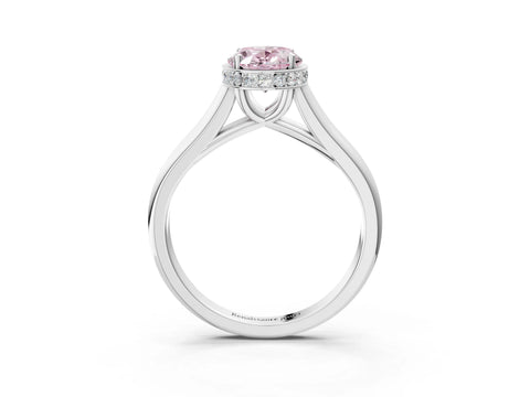 White gold Fancy Pink Oval Cut Solitaire Diamond Engagement Ring with Four-Prong Setting and Tapered Band_3