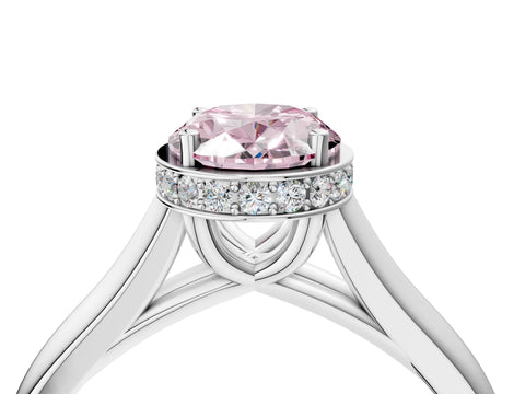 White gold Fancy Pink Oval Cut Solitaire Diamond Engagement Ring with Four-Prong Setting and Tapered Band_4