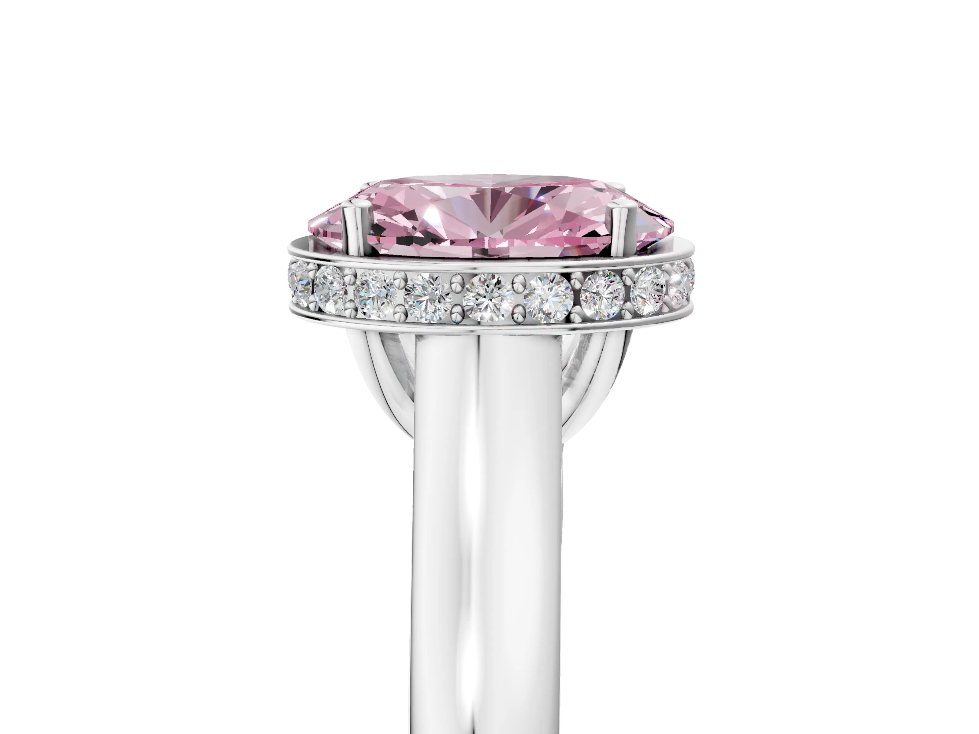 White gold Fancy Pink Oval Cut Solitaire Diamond Engagement Ring with Four-Prong Setting and Tapered Band_5