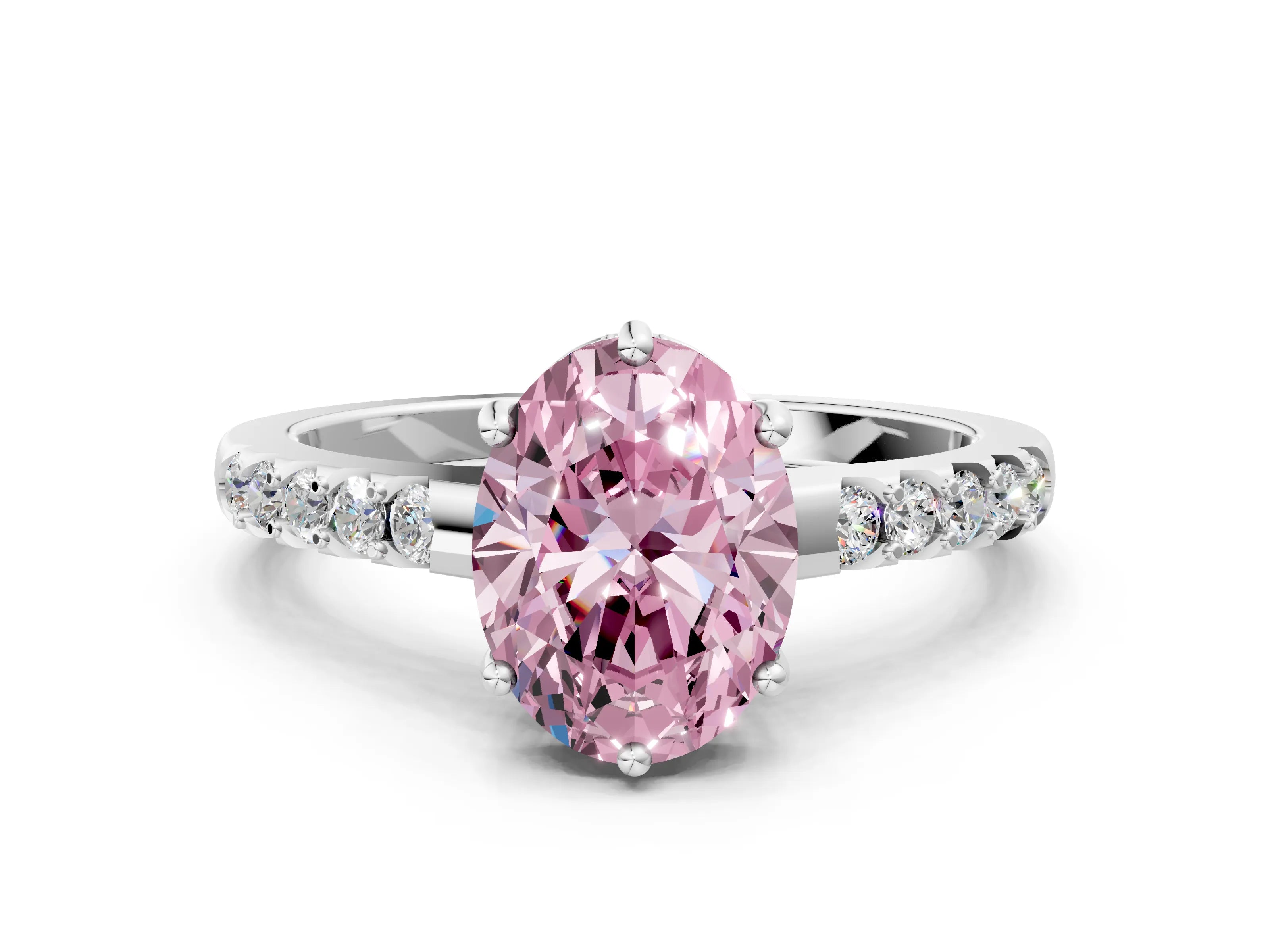 White gold Fancy Pink Oval Cut Solitaire Diamond Engagement Ring with Pavé Band and Six-Prong Setting_12