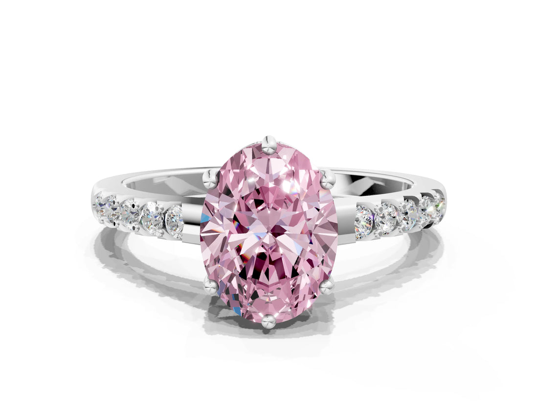 White gold Fancy Pink Oval Cut Solitaire Diamond Engagement Ring with Pavé Band and Six-Prong Setting_12