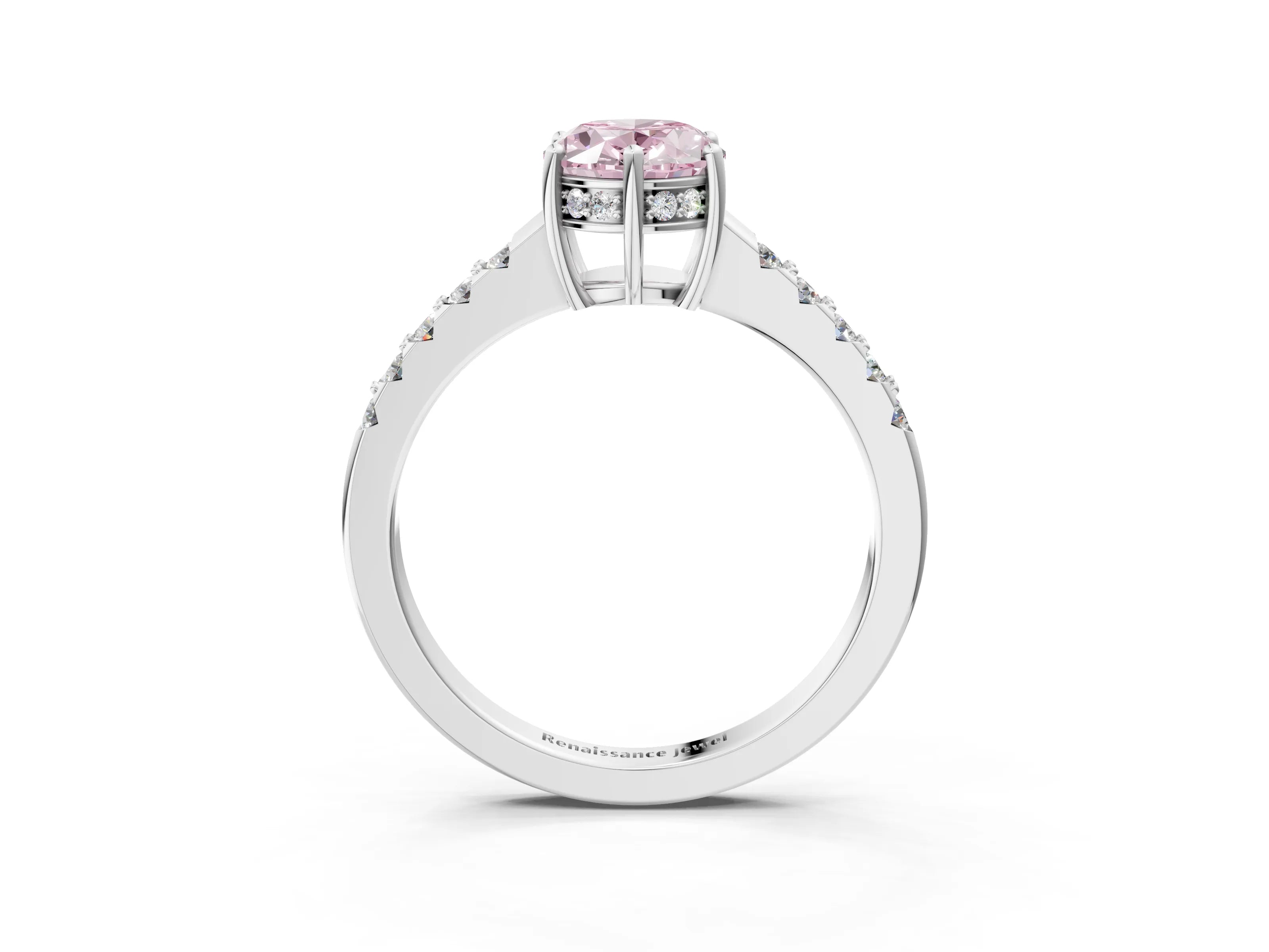 White gold Fancy Pink Oval Cut Solitaire Diamond Engagement Ring with Pavé Band and Six-Prong Setting_15