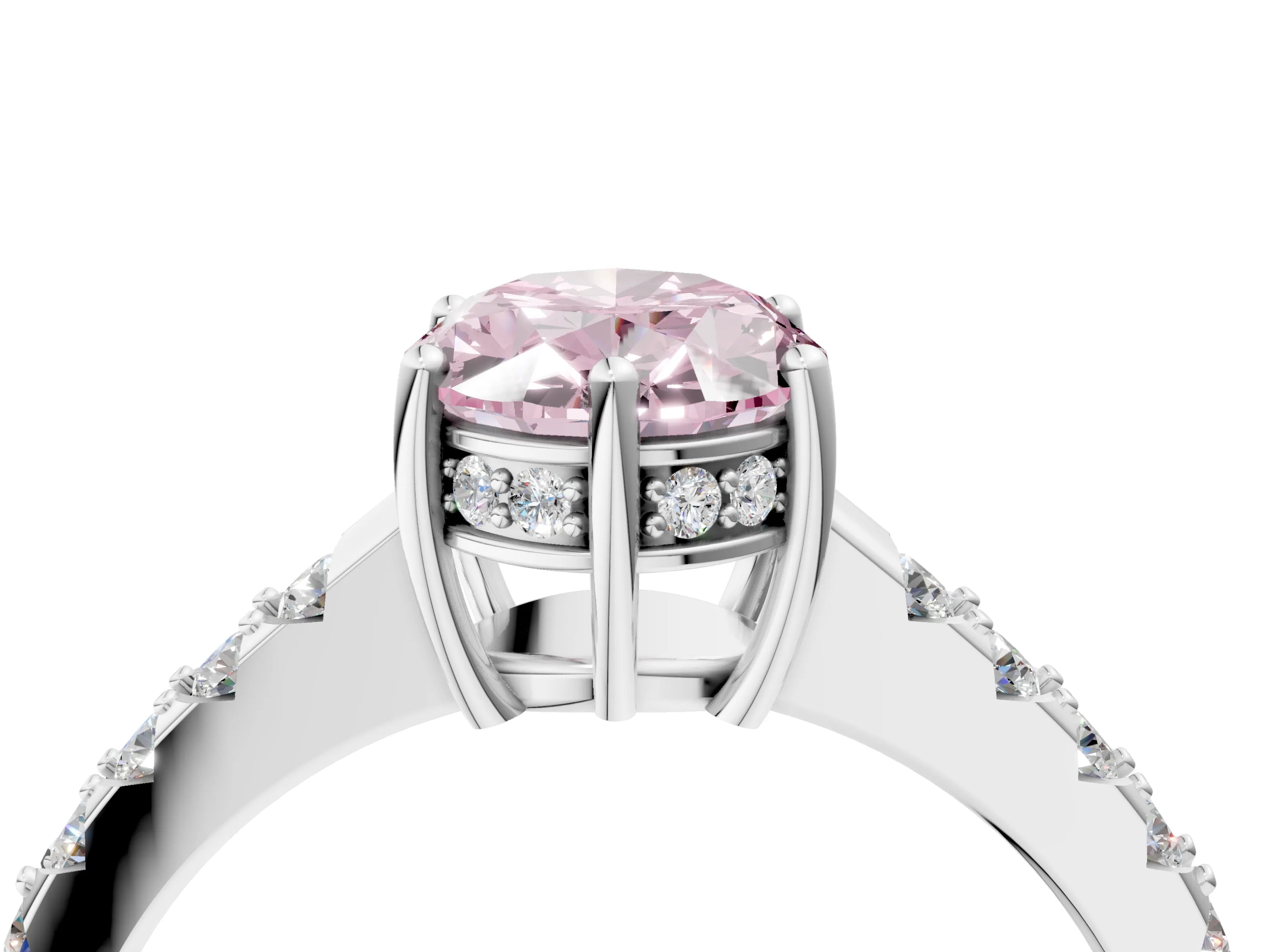 White gold Fancy Pink Oval Cut Solitaire Diamond Engagement Ring with Pavé Band and Six-Prong Setting_16