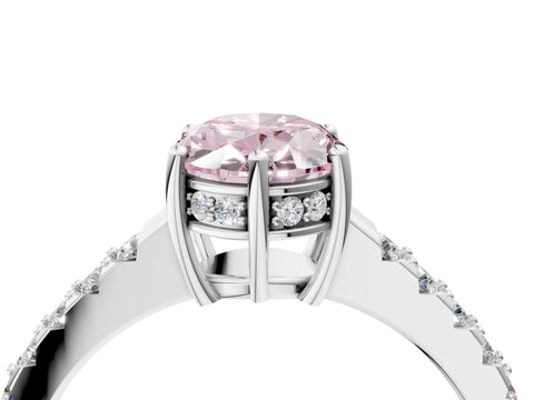 White gold Fancy Pink Oval Cut Solitaire Diamond Engagement Ring with Pavé Band and Six-Prong Setting_16