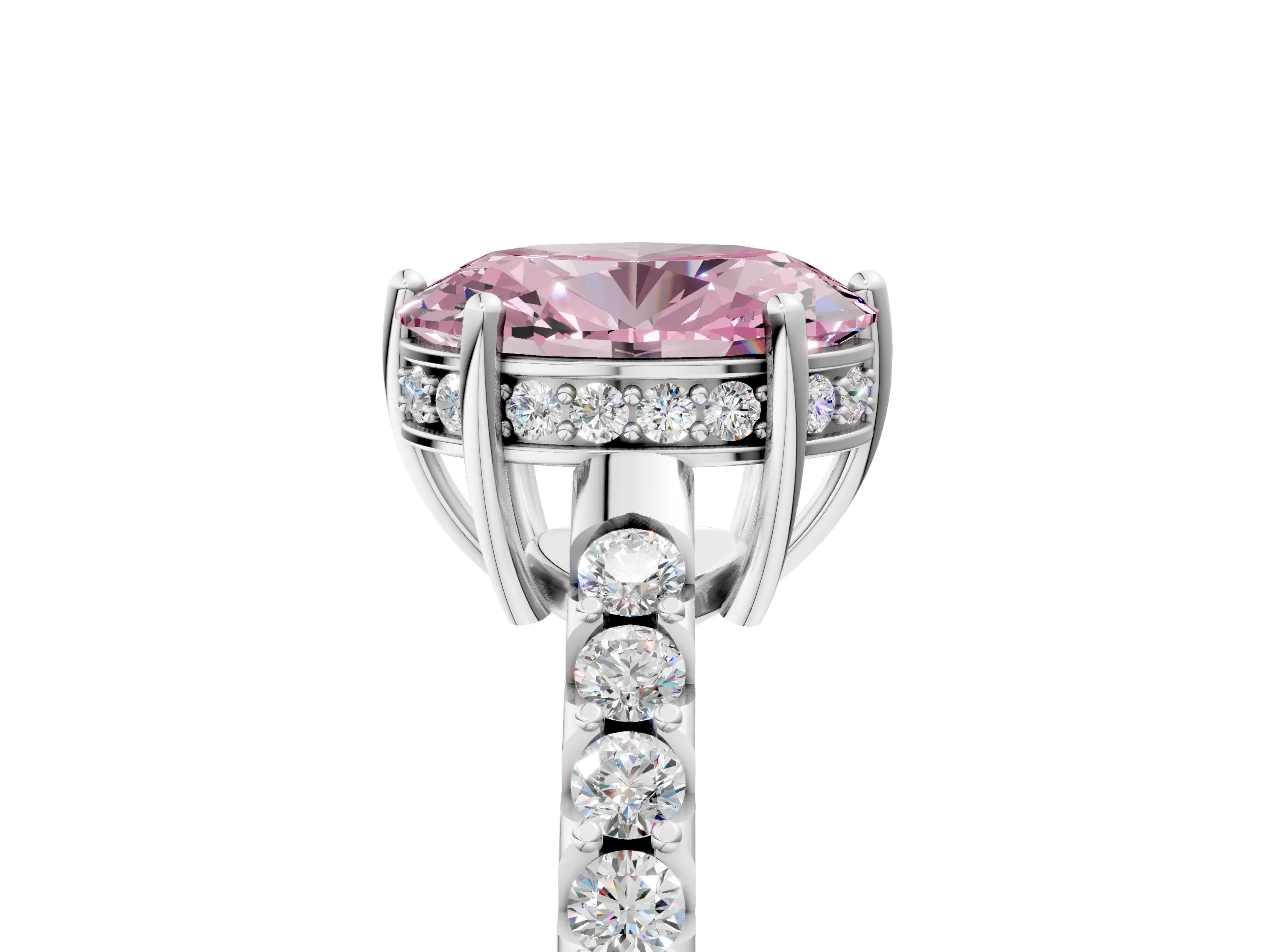 White gold Fancy Pink Oval Cut Solitaire Diamond Engagement Ring with Pavé Band and Six-Prong Setting_17