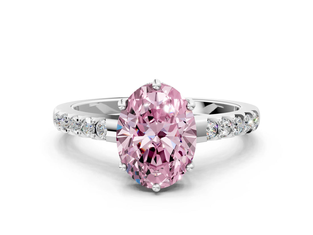 White gold Fancy Pink Oval Cut Solitaire Diamond Engagement Ring with Pavé Band and Six-Prong Setting_24