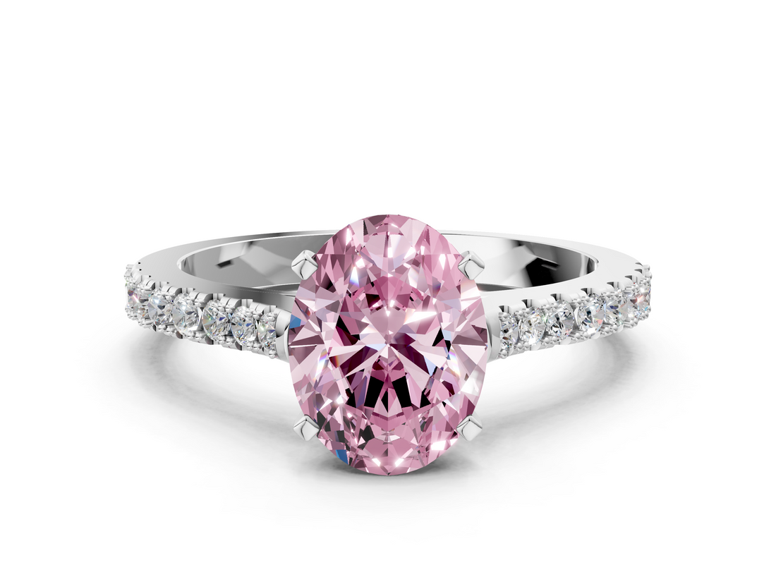 White gold Fancy Pink Oval  Cut Solitaire Diamond Engagement Ring with Pave Band and Four-Prong Setting_159